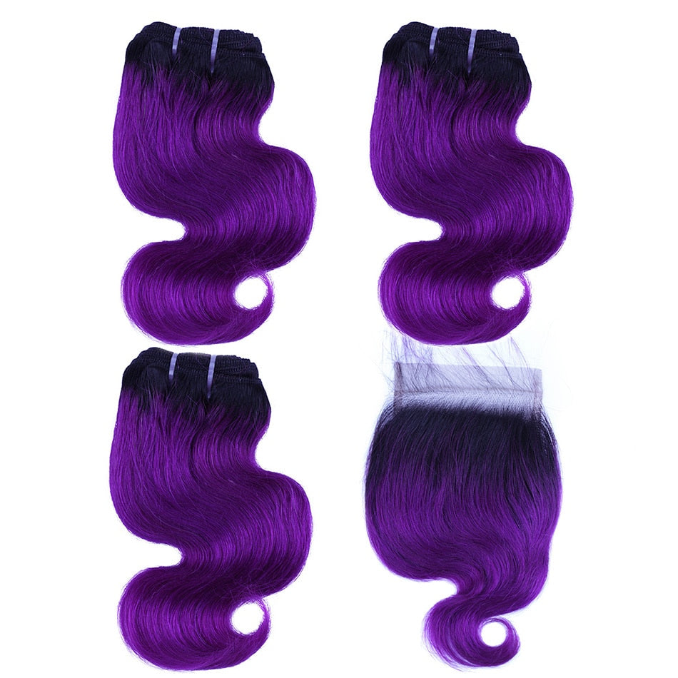 Real Beauty Ombre Brazilian Body Wave Bundles With Closure Colorful Two Tone Human Hair