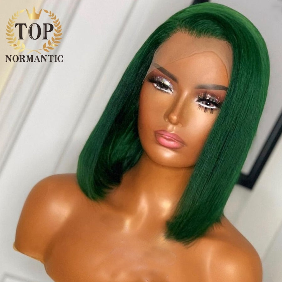 Straight Green Bob  Wig Brazilian