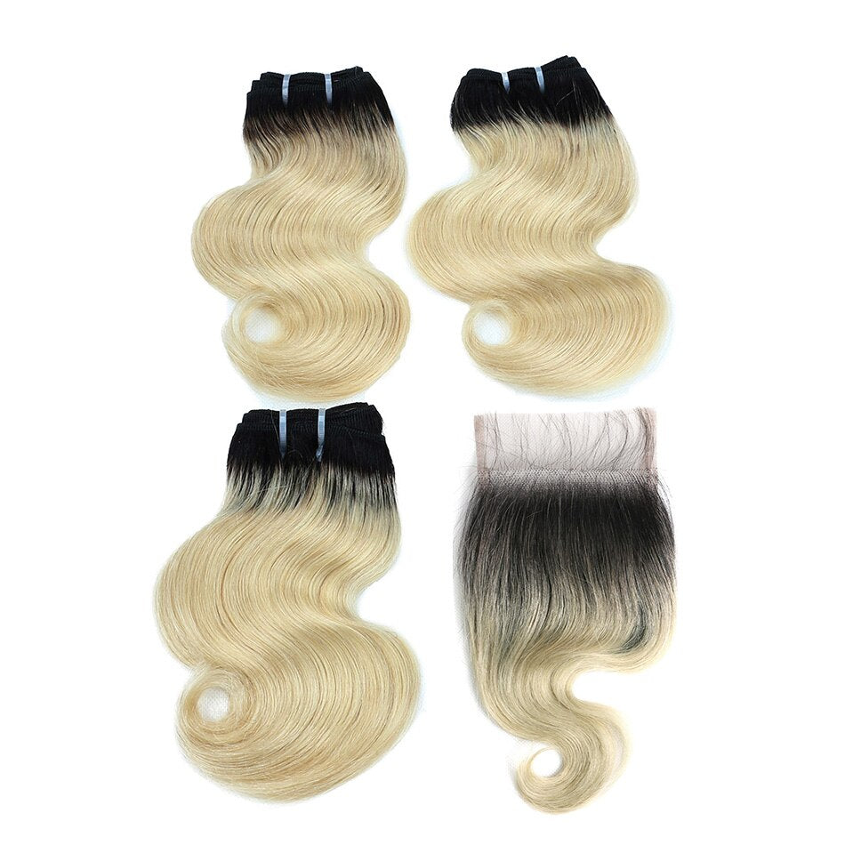 Real Beauty Ombre Brazilian Body Wave Bundles With Closure Colorful Two Tone Human Hair