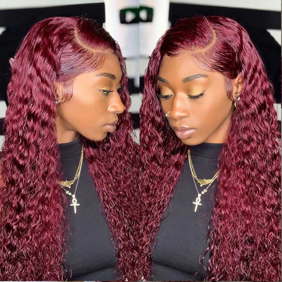 "Mrs.Candy" Burgundy Deep Wave Lace Front Wig