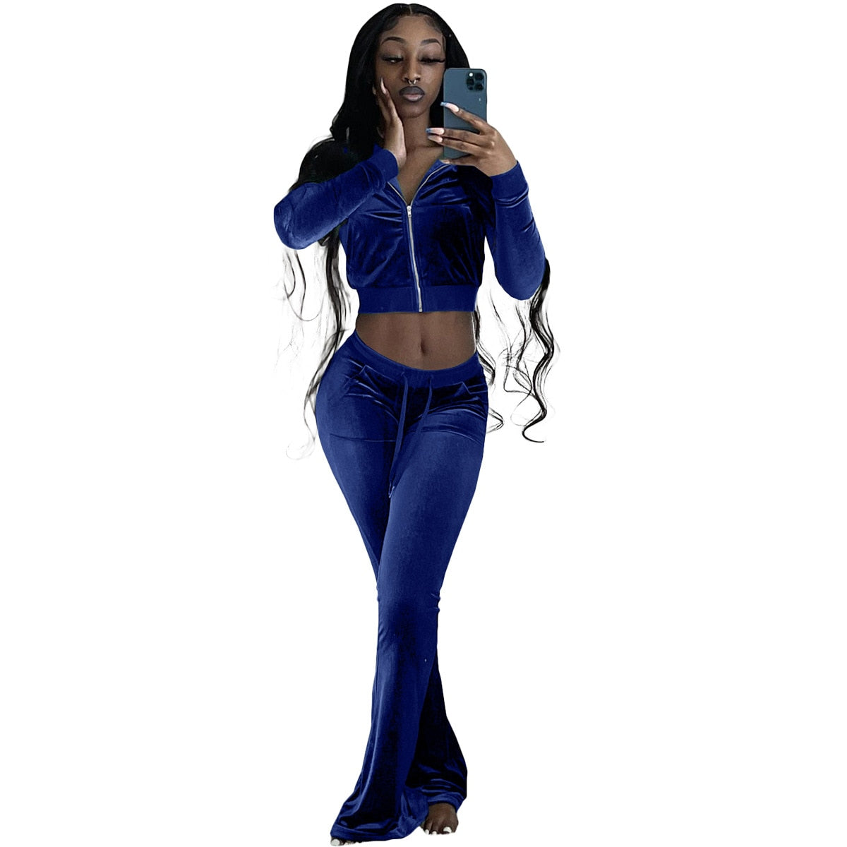 "Love on ICE" Solid Velvet Two Piece Set Top and  Pants Tracksuit Sweatsuit Outfits