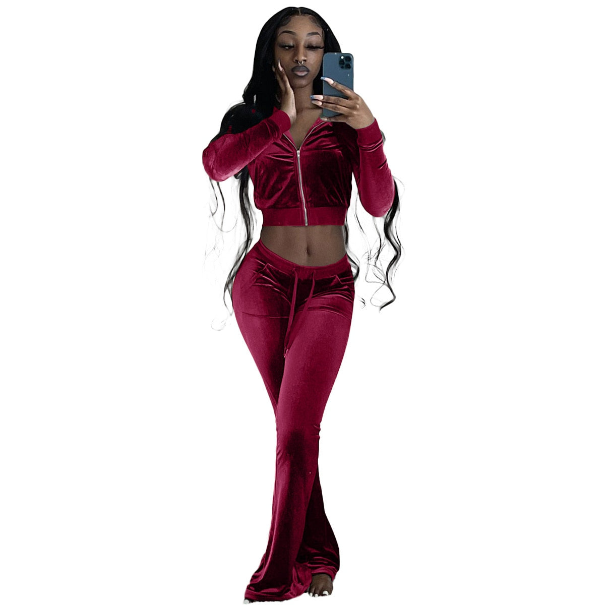 "Love on ICE" Solid Velvet Two Piece Set Top and  Pants Tracksuit Sweatsuit Outfits