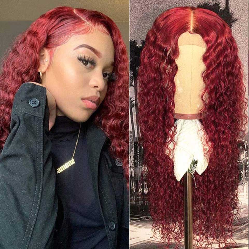 "Mrs.Candy" Burgundy Deep Wave Lace Front Wig