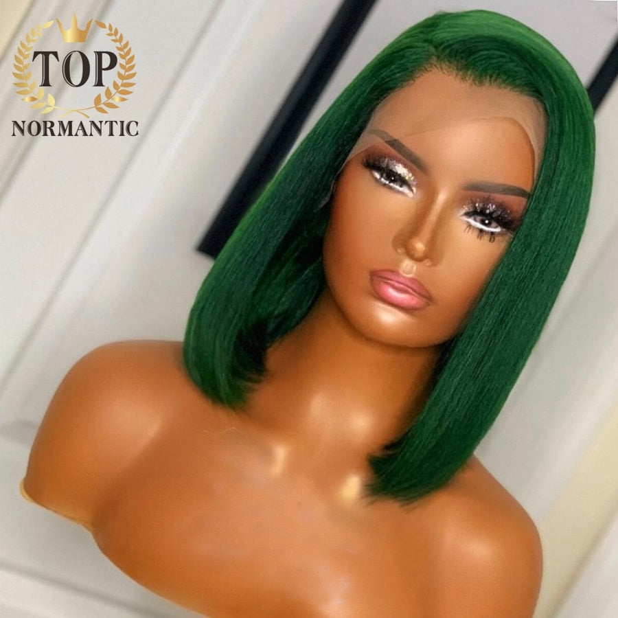 Straight Green Bob  Wig Brazilian