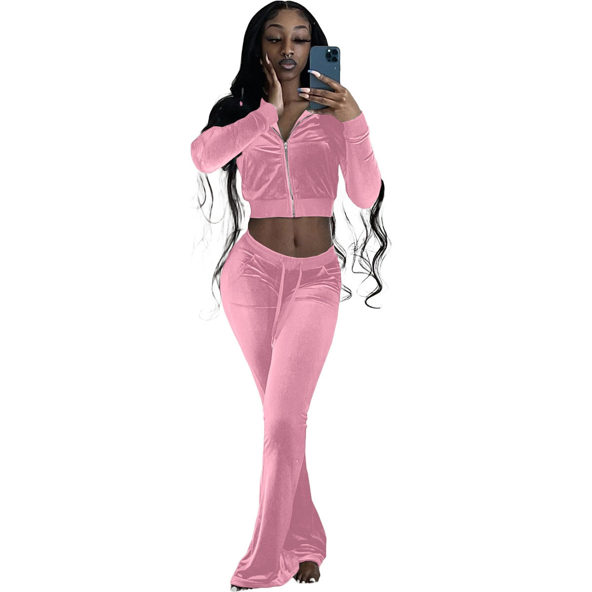 "Love on ICE" Solid Velvet Two Piece Set Top and  Pants Tracksuit Sweatsuit Outfits