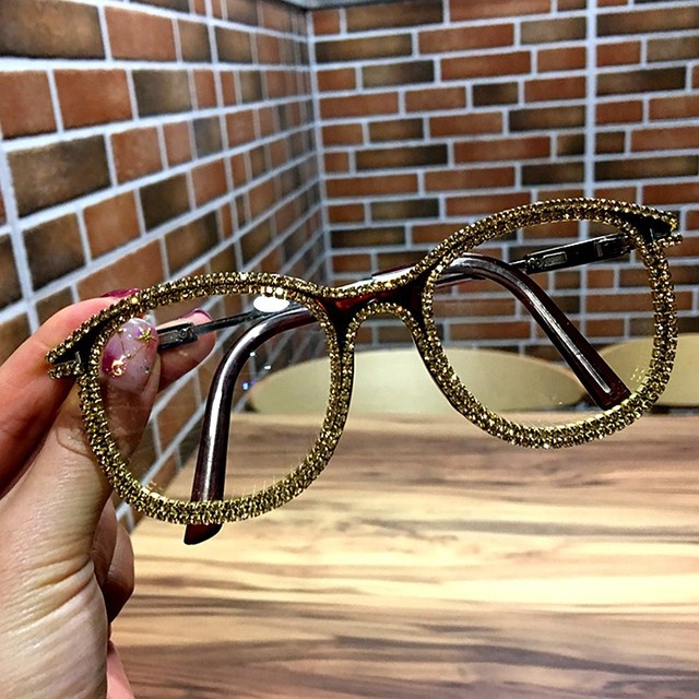 Luxury Vintage Clear Lens Glasses w/  rhinestone