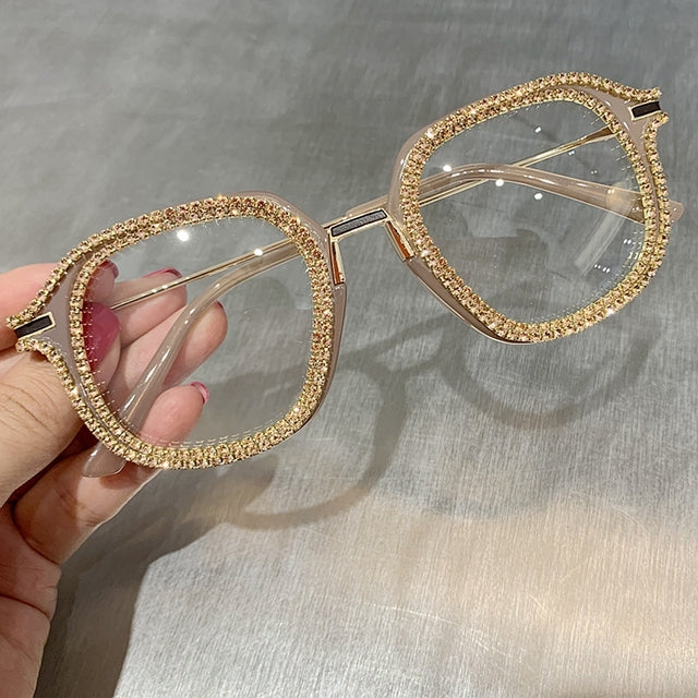 Luxury Vintage Clear Lens Glasses w/  rhinestone