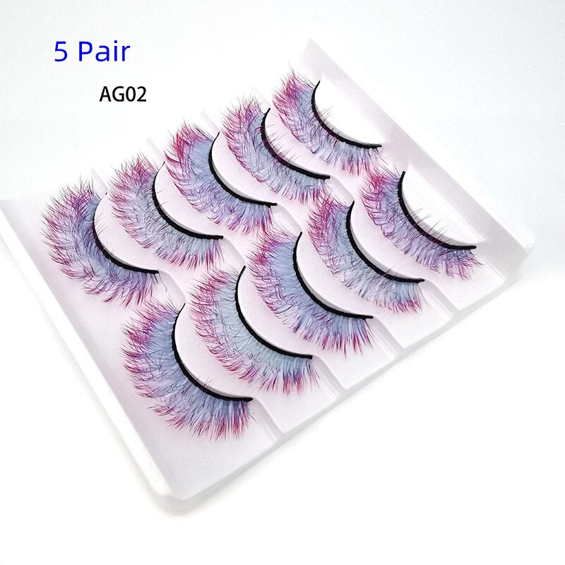 7/4pairs Colorful False Eyelashes 3D Mink Colored