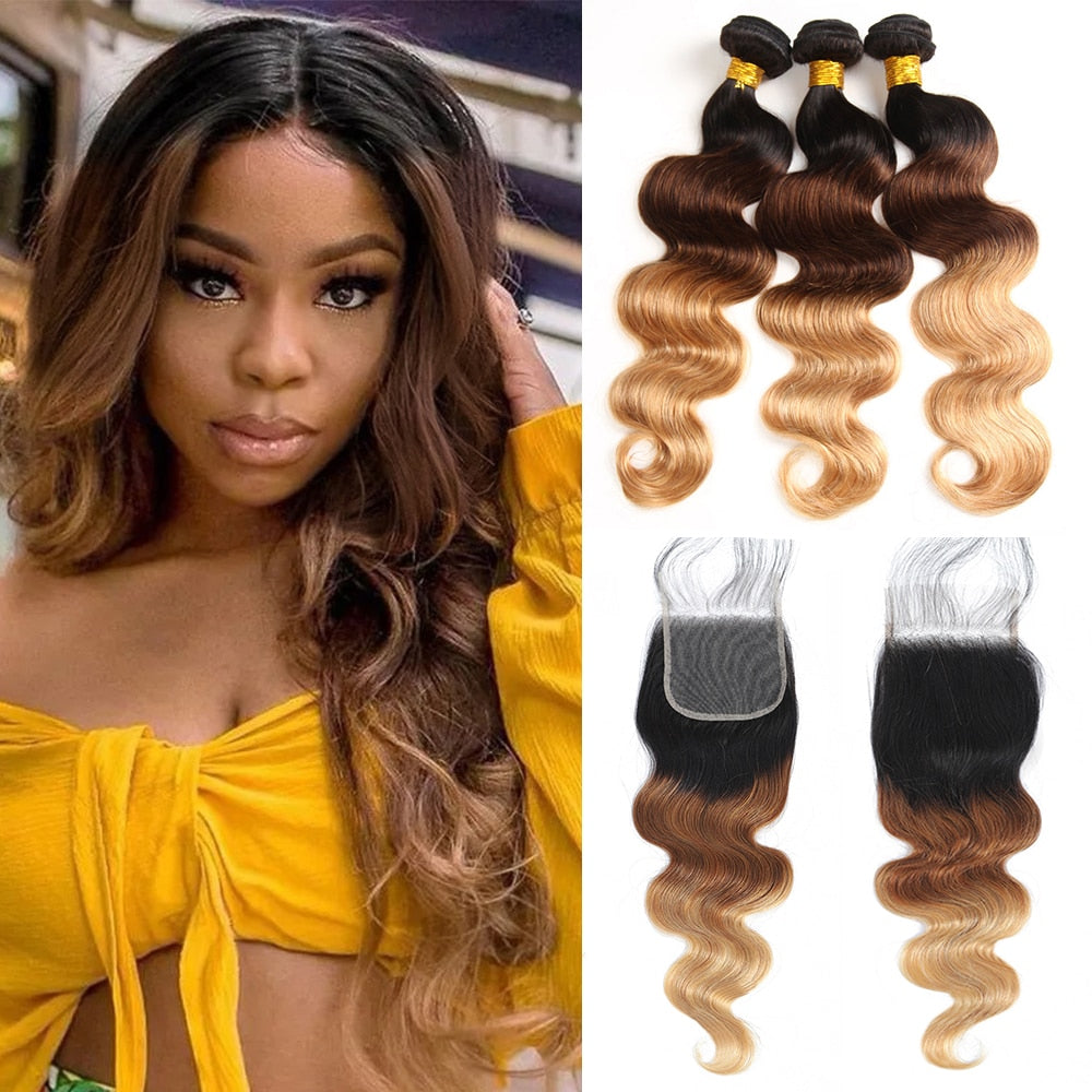 Brown / Blonde Ombre Bundles with a closure