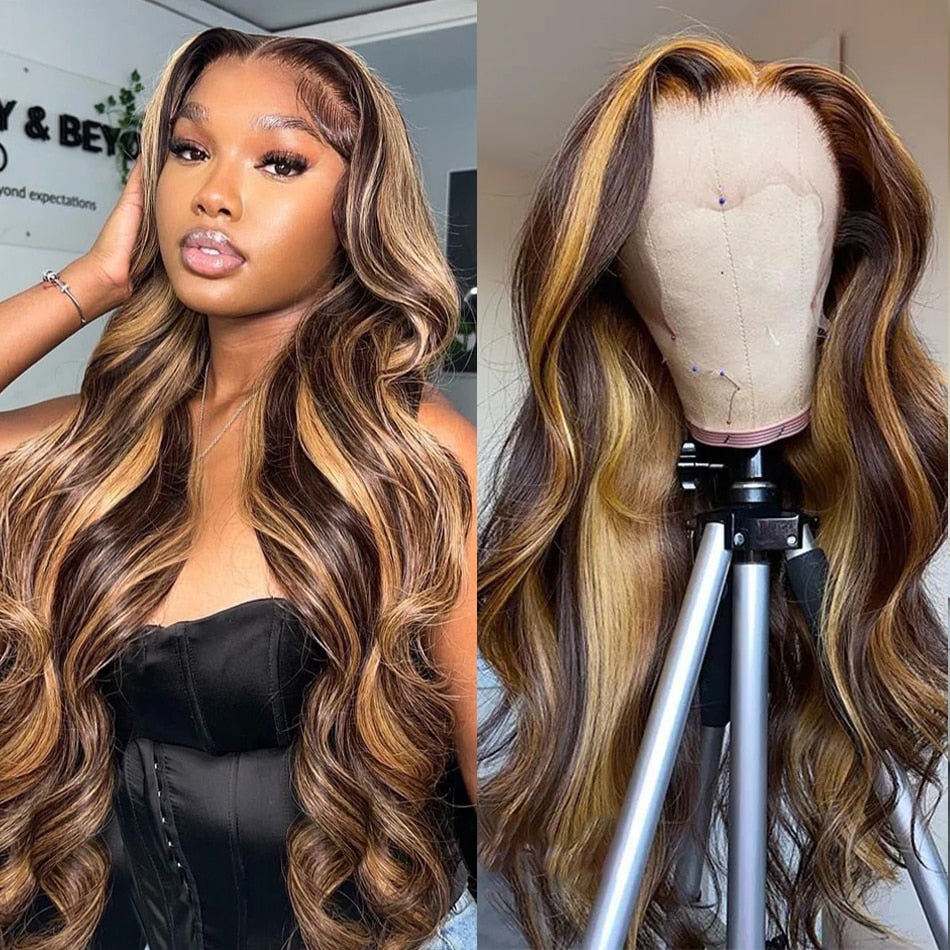 30 inch Highlight Ombre Water Wave Lace Frontal Wig