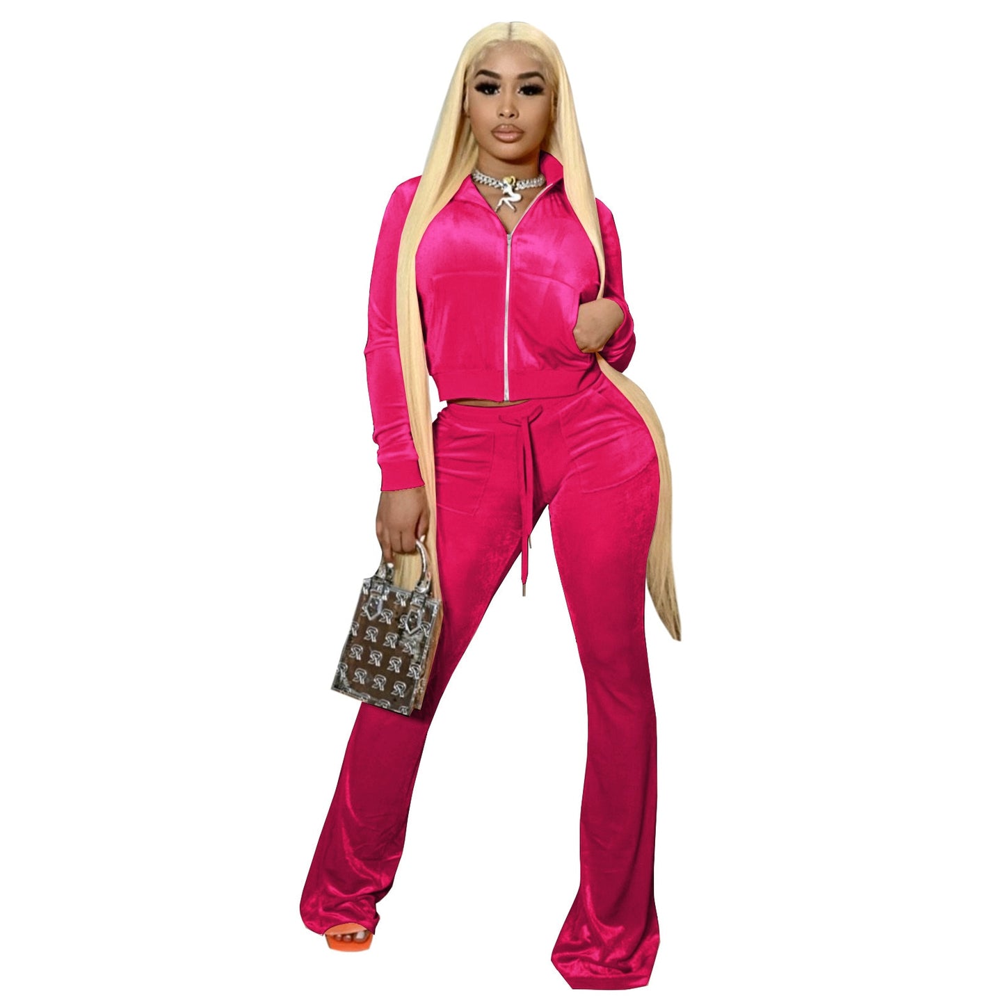 "Love on ICE" Solid Velvet Two Piece Set Top and  Pants Tracksuit Sweatsuit Outfits