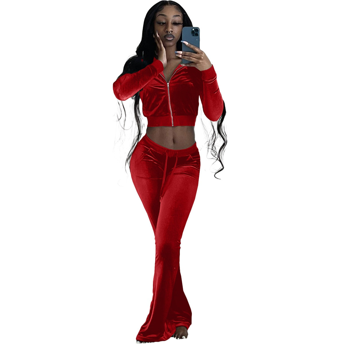 "Love on ICE" Solid Velvet Two Piece Set Top and  Pants Tracksuit Sweatsuit Outfits