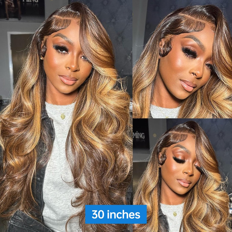 30 inch Highlight Ombre Water Wave Lace Frontal Wig