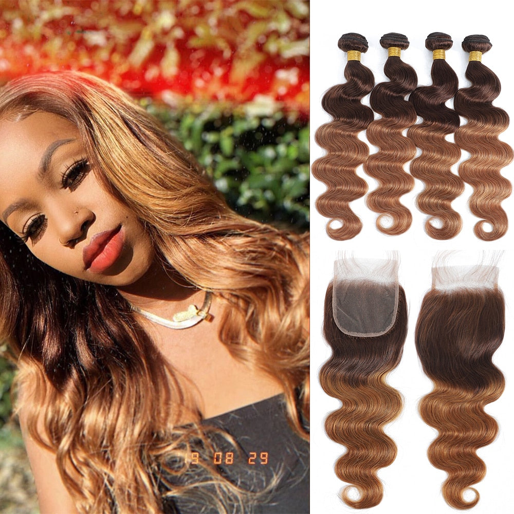 Brown / Blonde Ombre Bundles with a closure