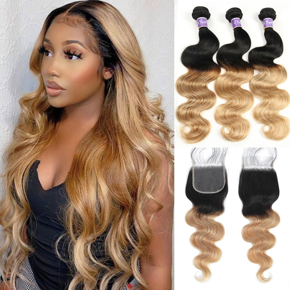 Brown / Blonde Ombre Bundles with a closure