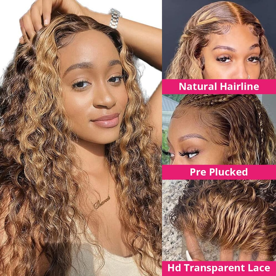 "YUMMY"Highlight  Deep  Water Wave Lace Front Wig