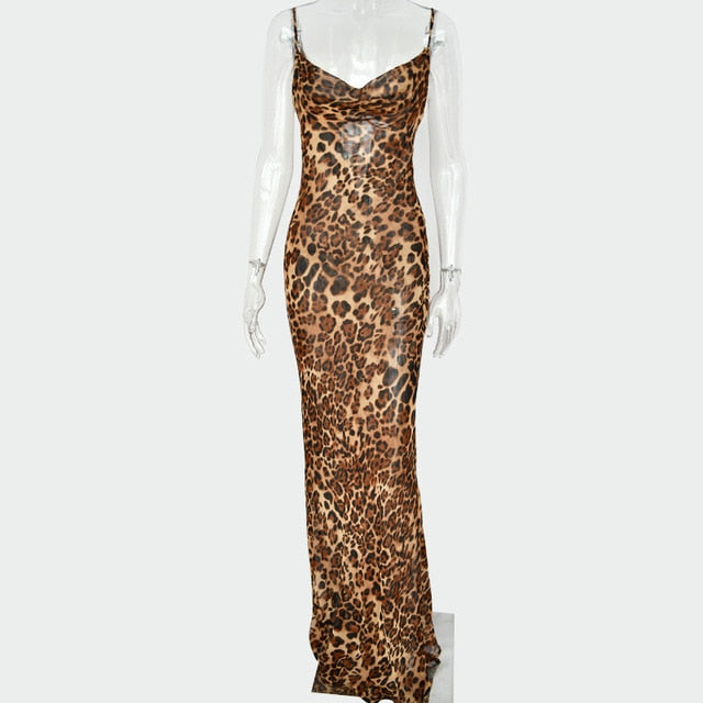 "Mo Money"  Leopard Print V-Neck Sexy Bodycon Long Dress