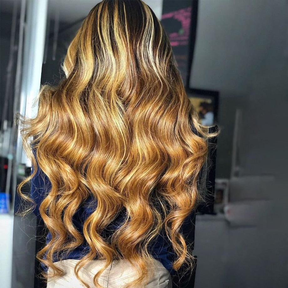 Brazilian Colored Honey Blonde Highlight  Full Hd Glueless Lace Wig