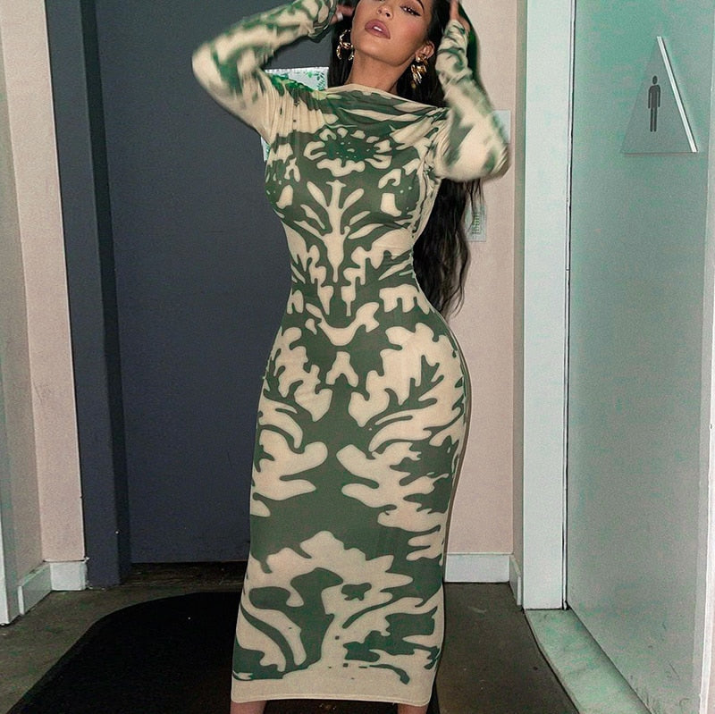 Baddie Long Sleeve Backless Sexy Camouflage Dress