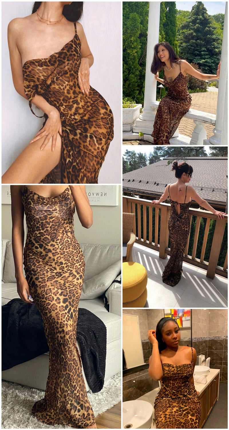 "Mo Money"  Leopard Print V-Neck Sexy Bodycon Long Dress