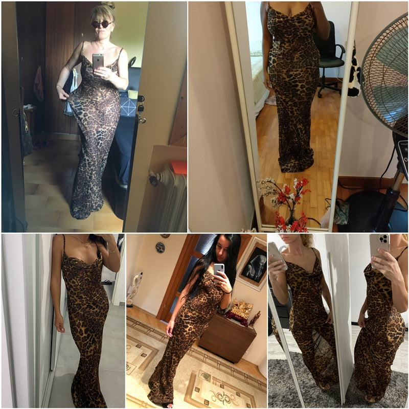 "Mo Money"  Leopard Print V-Neck Sexy Bodycon Long Dress