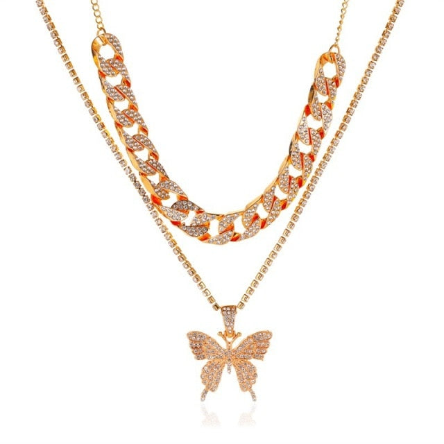 Cuban Double Layer Big Butterfly  Necklace