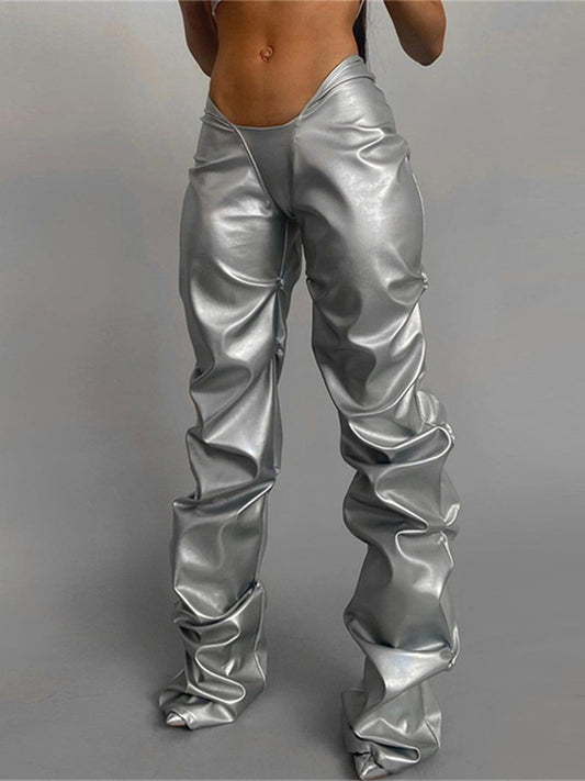 Shiny  Hipster  Leather Streetwear Pants