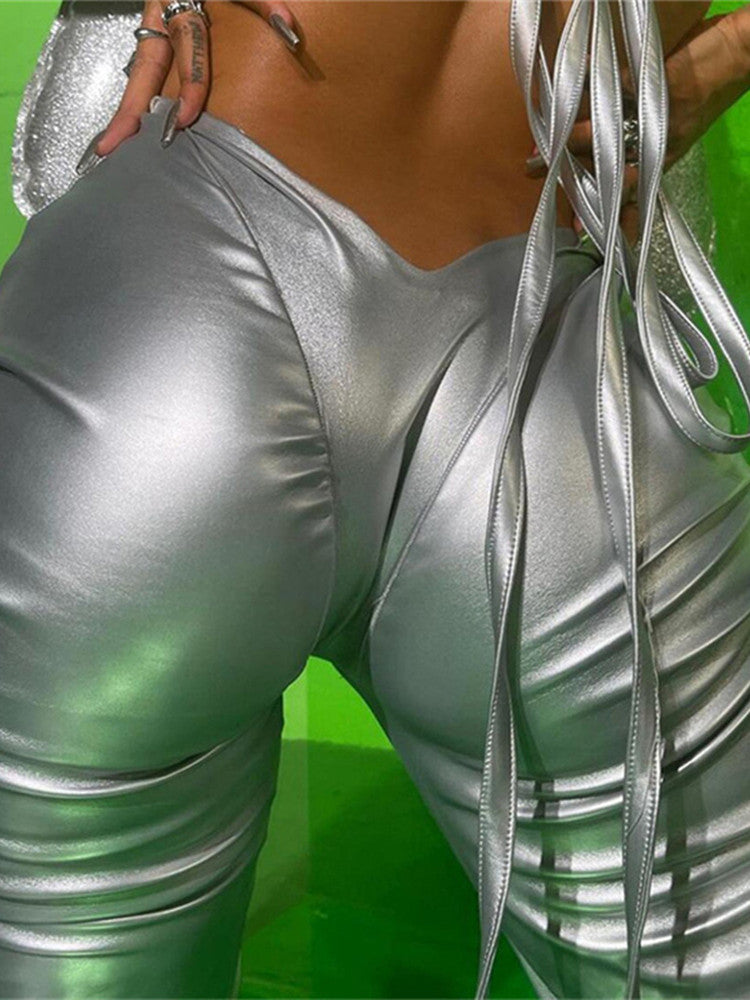 Shiny  Hipster  Leather Streetwear Pants